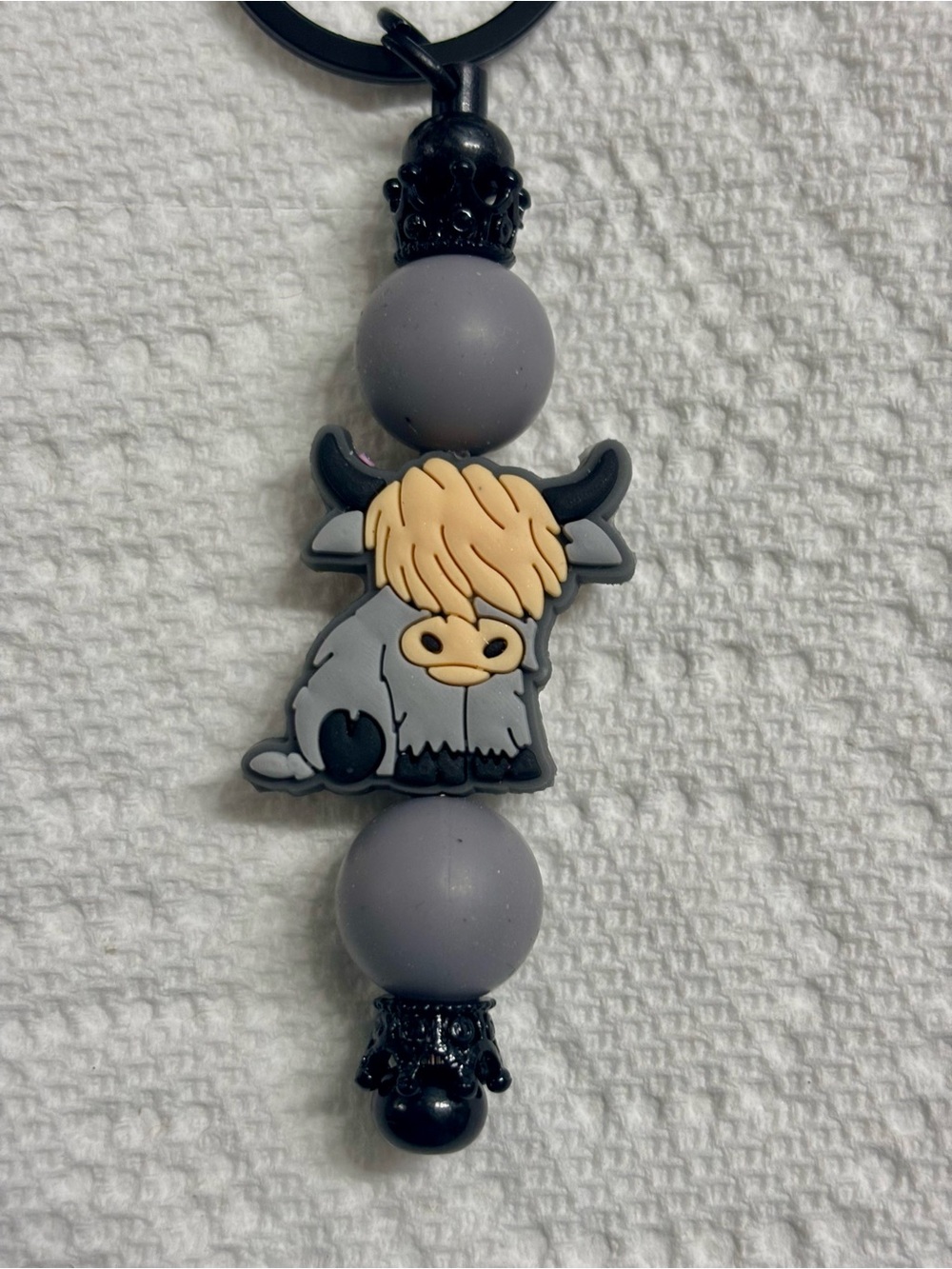 NIP Grey Highland Cow Beaded Keyring